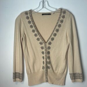 Nic and Zoe Beaded Beige Cardigan